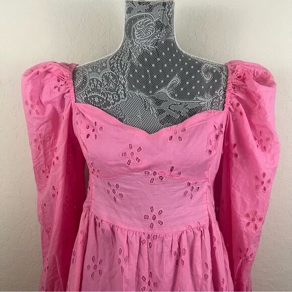 ASOS DESIGN Long Sleeve Broderie Tiered Eyelet Mini Skater Dress Women’s 14 - Picture 3 of 13